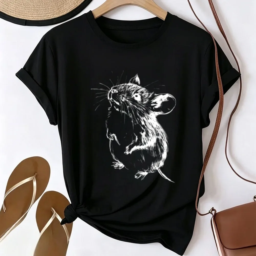 Sketch Art Mouse Graphic T-shirt Men Women Hand Drawn Rat Portrait Print Tee Animal Lover Minimalist Sketch Drawing Casual Tops