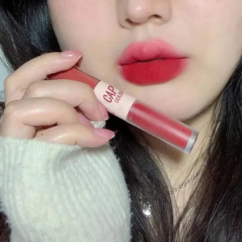 Doppel Headed Lip Glasur Kastanien Lip Schlamm Langlebige Feuchtigkeitsspendende Wasserdicht Sweatproof Matte Lippenstift Koreanische Kosmetik