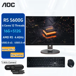 AOC-ordenador todo en uno de 23,8 pulgadas, AMD, 5600G, 16G, 512G, para videojuegos, para casa y oficina