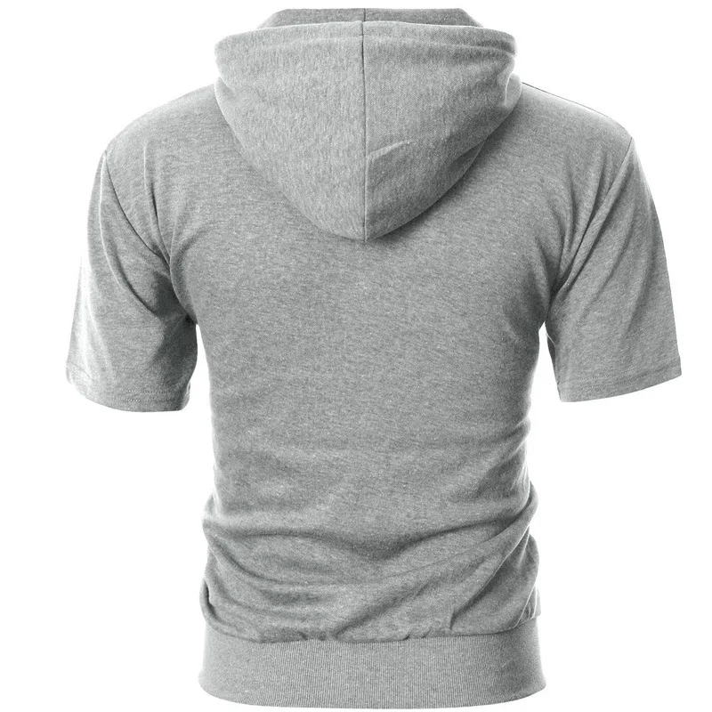 T Shirt Men's Sports Top Youth Hooded Short Sleeve T-Shirt Fashion Cardigan Grey Summer Clothing