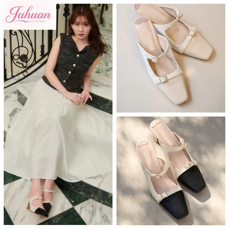 Summer New Japanese Fashion Versatile Women's Sandals French Elegant Temperament High Heels Bag Head Muller Shoes Slippers