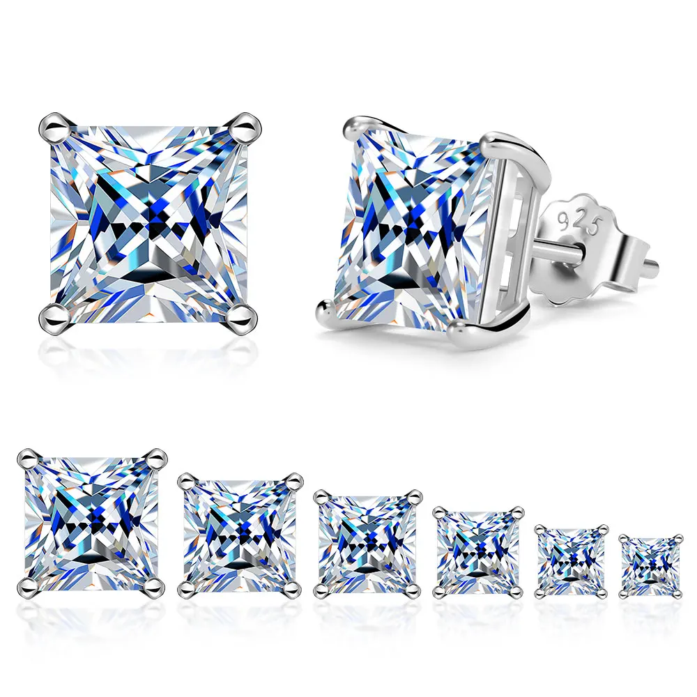 

ROSE JEWELS Brilliant 925 Sterling Silver Princess-Cut 4A Zircon Stud Earrings for Women Fashion Earrings Jewelry AES39501W