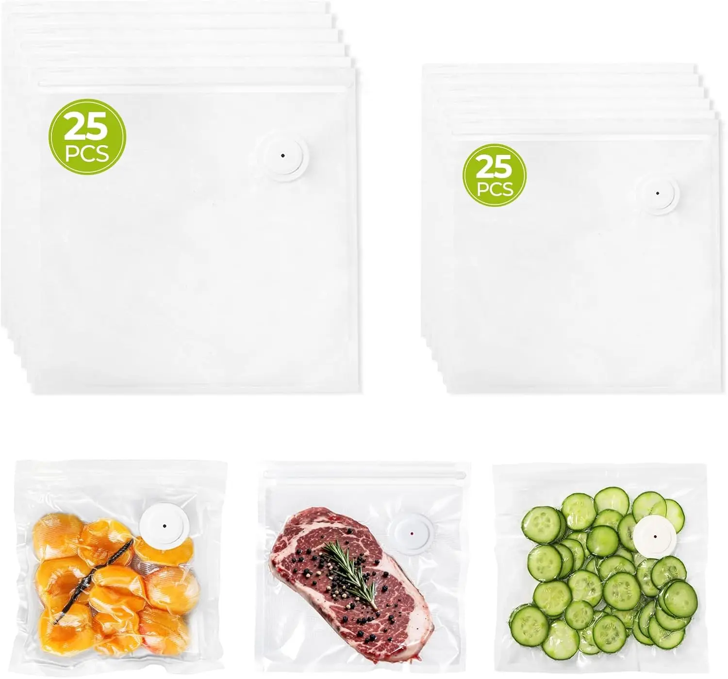 

Reusable Vacuum Sealer Bags with Air Valve, 50 Pack BPA-Free Dishwasher-Safe for Food Storage