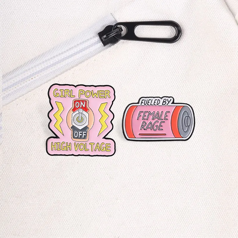Girl Power Emaille-Abzeichen, Female Rage Battery, feministische Slogan-Pins, starke Frau, Metallbroschen, Anstecknadel-Set, Geschenk für Mädchen – Detail 4