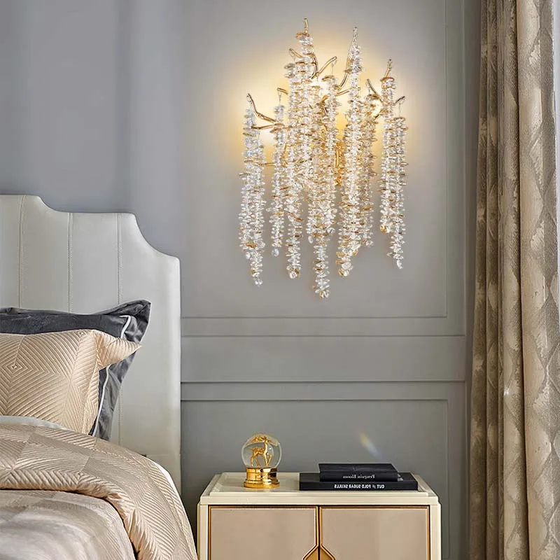 Light Luxury Modern Art Living Room Dining Room Headlight Bedroom Crystal Branch Wall Lamp