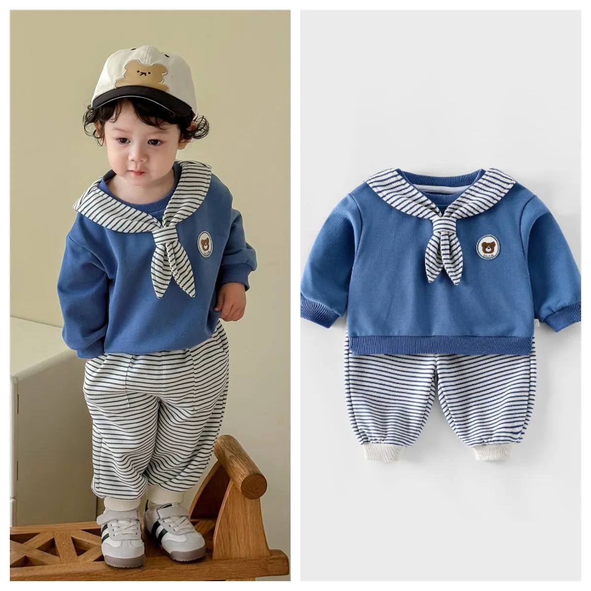 

Children's Striped Suit 2025 New Autumn Toddler Kids Boys Clothes Fashion Labelled Sweater and Sweatpants Pants Outfit Set