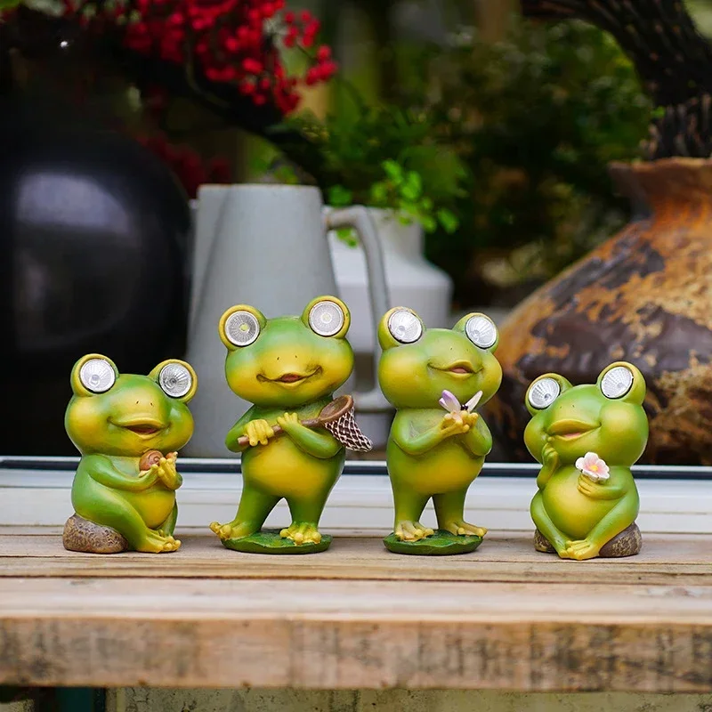 

Creative Outdoor Garden Frog Ornaments Solar Lamp Resin Crafts Villa Courtyard Cute Decorations