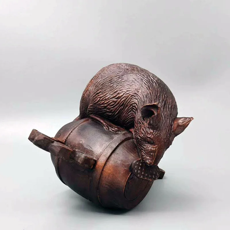 Y8972 - 10 X 7 X6 CM Hand Carved Boxwood Figurine : Lovely Mouse on Drum