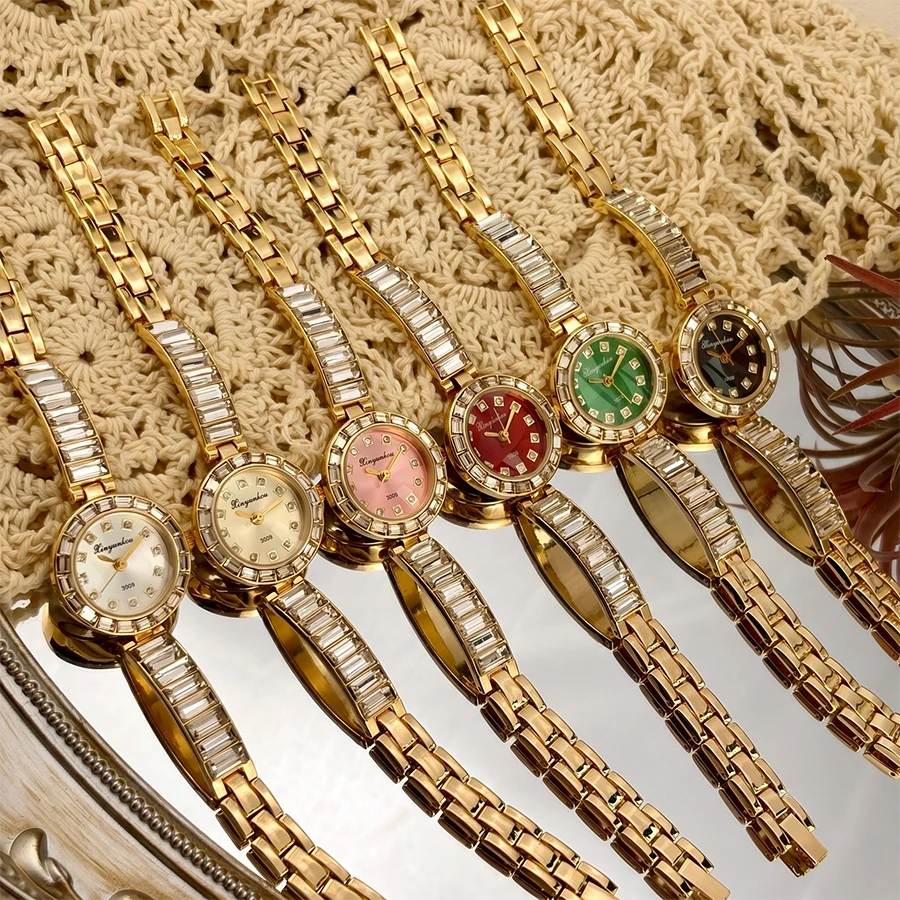 Vintage Watch for Woman - Round Dial Retro Court Style Diamond Accent Gold Plated Wrist Watch