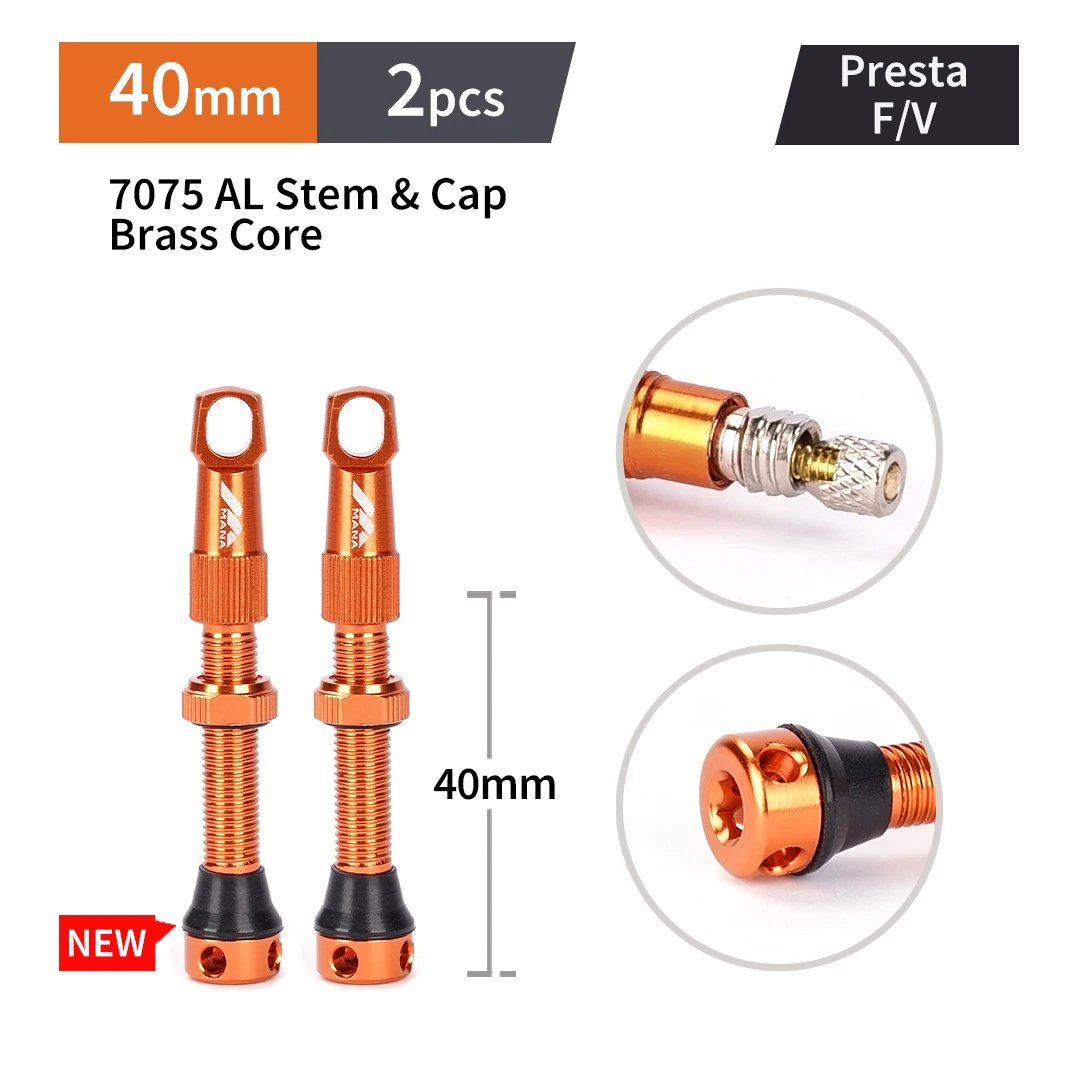 MANA 1 Paar Fiets Presta Ventiel 40/53/63/78/100mm 7075 Aluminium Voor Tubeless Road/MTB/Gravel Bike-ELITEWHEELS Ventiel