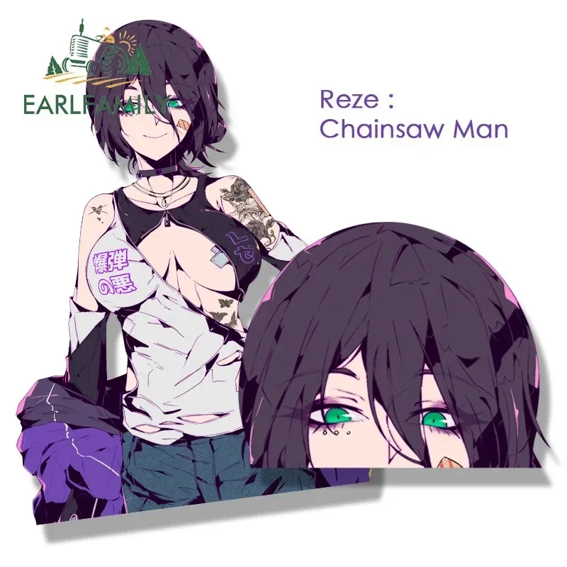 EARLFAMILY Reze Fanart Car Sticker Anime Popular Girl RV Sketch Waifu Decal JDM Cartoon Peek Girl Cartoon Demon Graffiti Sticker view 2