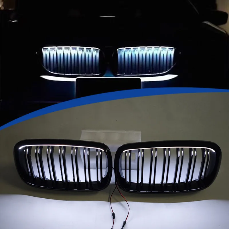 For 2014-2018 BMW X5 F15, PC Dual Line Built-in LED Illuminated Kidney Grille, Aftermarket Direct Fit Replacement