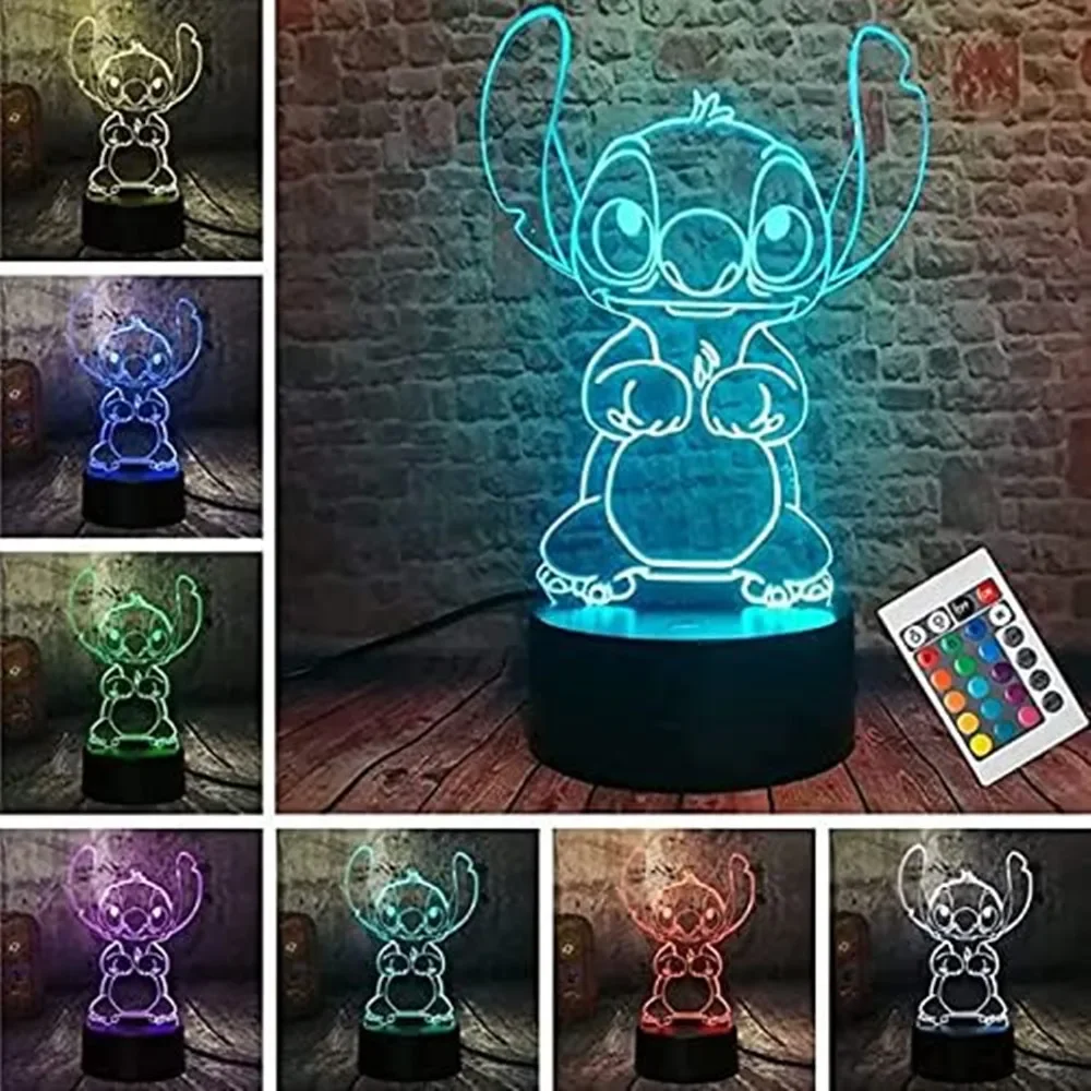 Stitch Night Light 3D Lamp16 Colors with Remote Control Room Decor Valentine\'s Day Anniversary Birthday Present Christmas Gifts