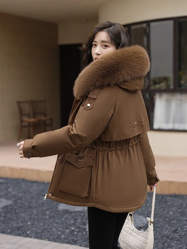 Vielleicht 2023 New Autumn Winter Women Cotton Padded Jacket Casual Fur Hooded Parkas Coat Wadded Clothes Women Warm Outwear