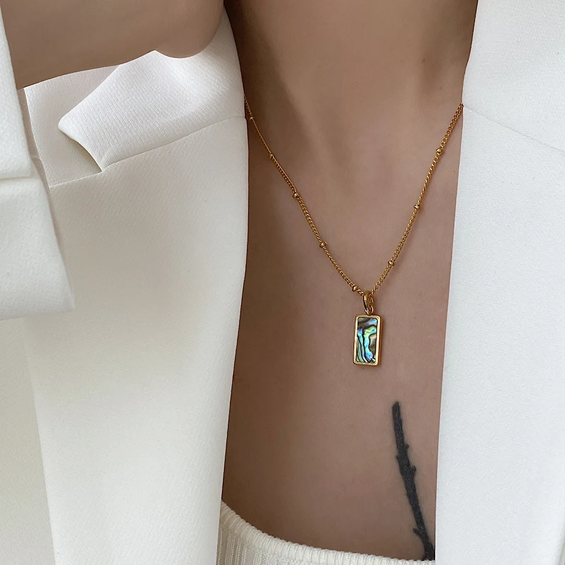 Peri'sBox 3 Designs Rectangle Malachite Necklaces Abalone Shell Necklaces for Women Natural Shell Minimalist Necklace 2020 Hot image 4