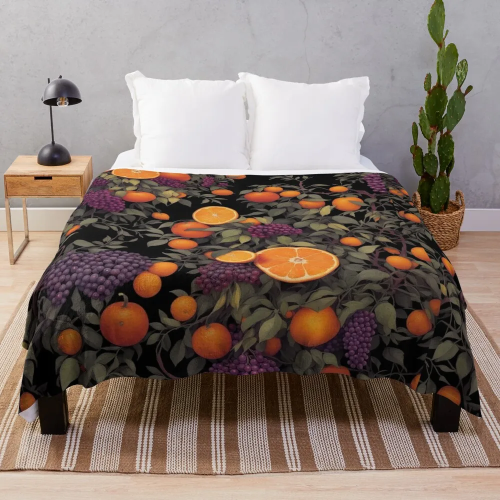 Orange and Grape Pattern Throw Blanket Large for winter Plush valentine gift ideas Blankets