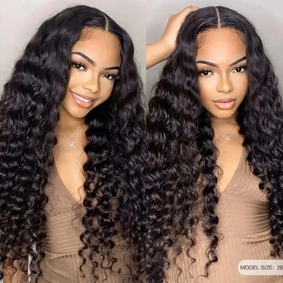 250 Density 5x5 Glueless Lace Front Wig HD Transparent Deep Wave 30 40 Inch Lace Frontal Human Hair Wig PrePlucked For Women