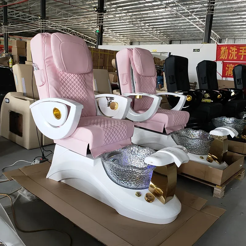 

Luxury Pink Pu Leather Pedicure Chairs Beauty Shop 4 Sets Massage No Plumbing Pedicure Chair Salon Beauty Furniture