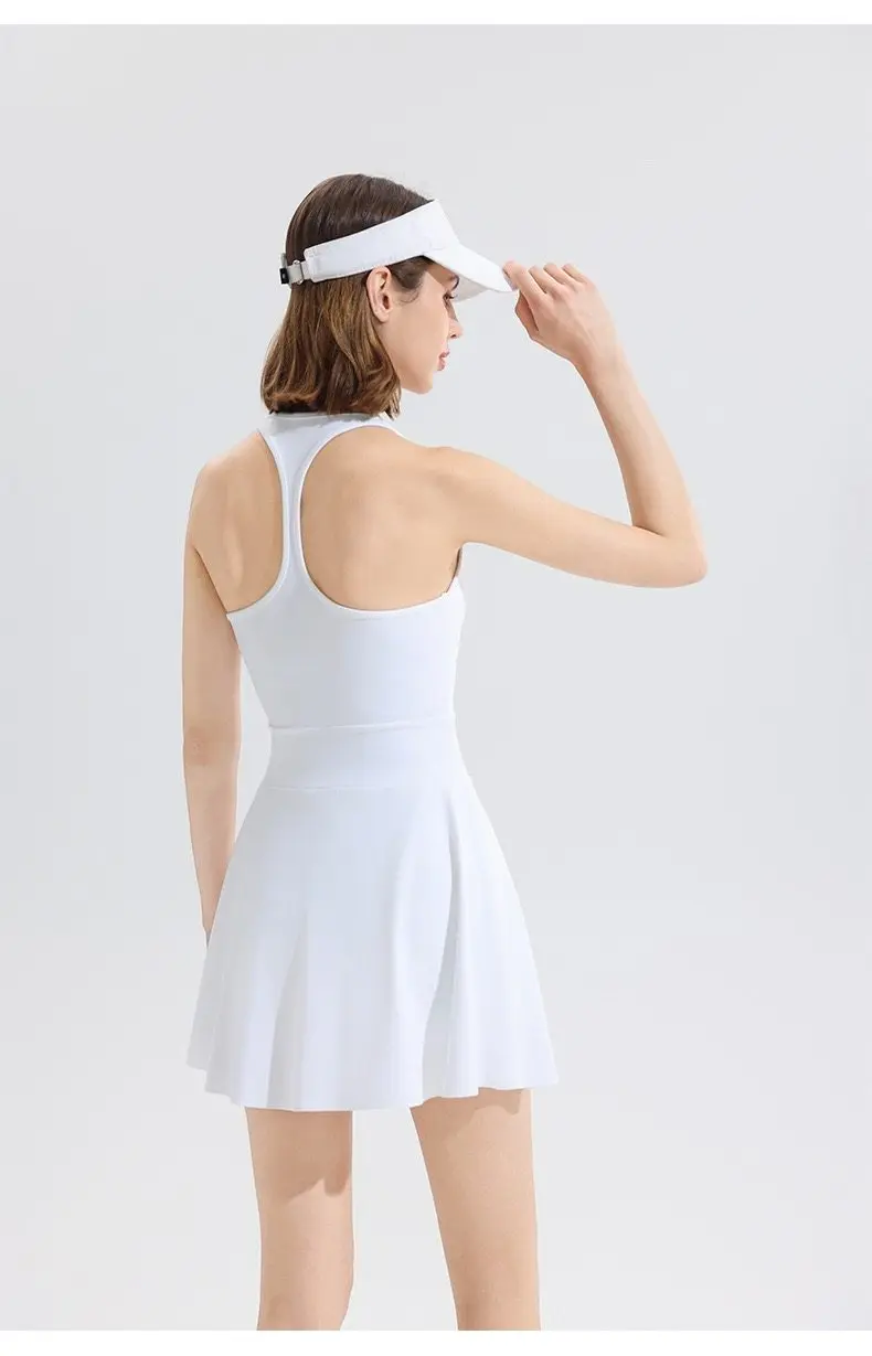 Kontrastfarbener Gym-Sportrock mit Brustpolster, neu, für Outdoor-Aktivitäten, Laufen, Fitness, Tennis, Golfkleid für Damen – Detail 3