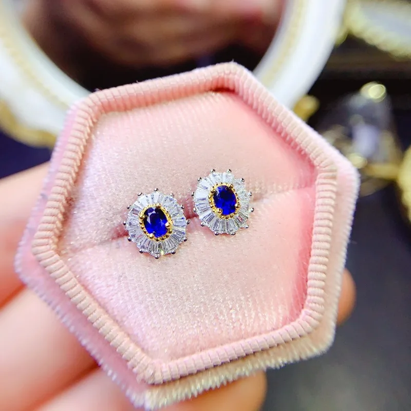 YULEM New Arrival Fashion Natural Sapphier Studs Earring 3x4mm with Silver 925 for Women Daily Wear