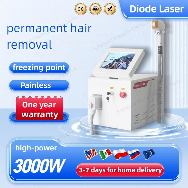 

Diode Laser 808nm Hair Removal Machine Alexandrit Permanent Removal 3 wavelengths cooling Head Painless Laser Epilator