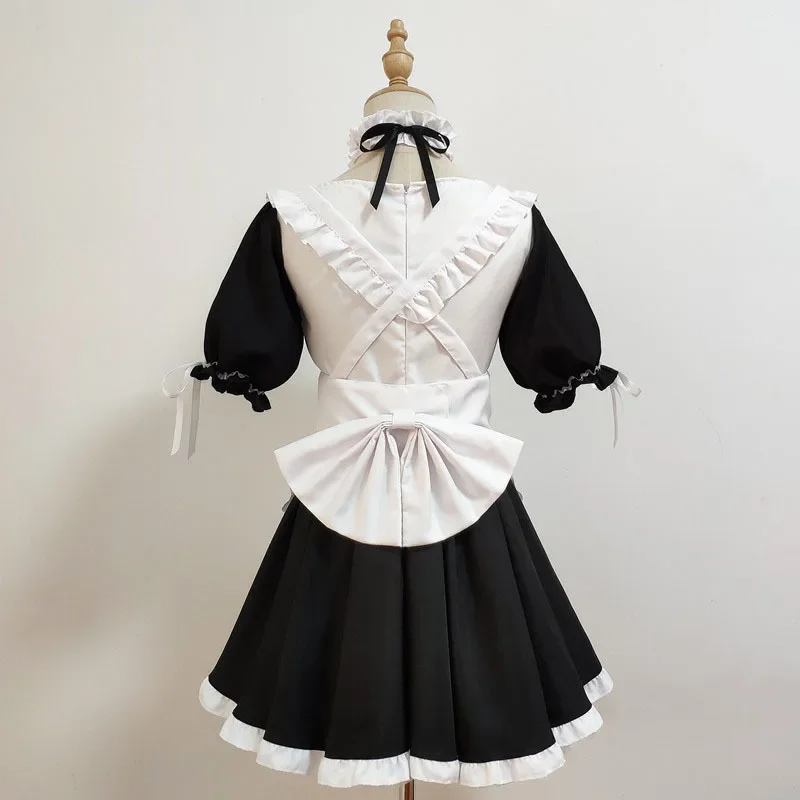 Amine Maid-ropa de Cosplay negra Kawaii Lolita, vestido francés para niñas, trajes de escenario para fiestas de camarera, traje de cafetería japonesa, 2024