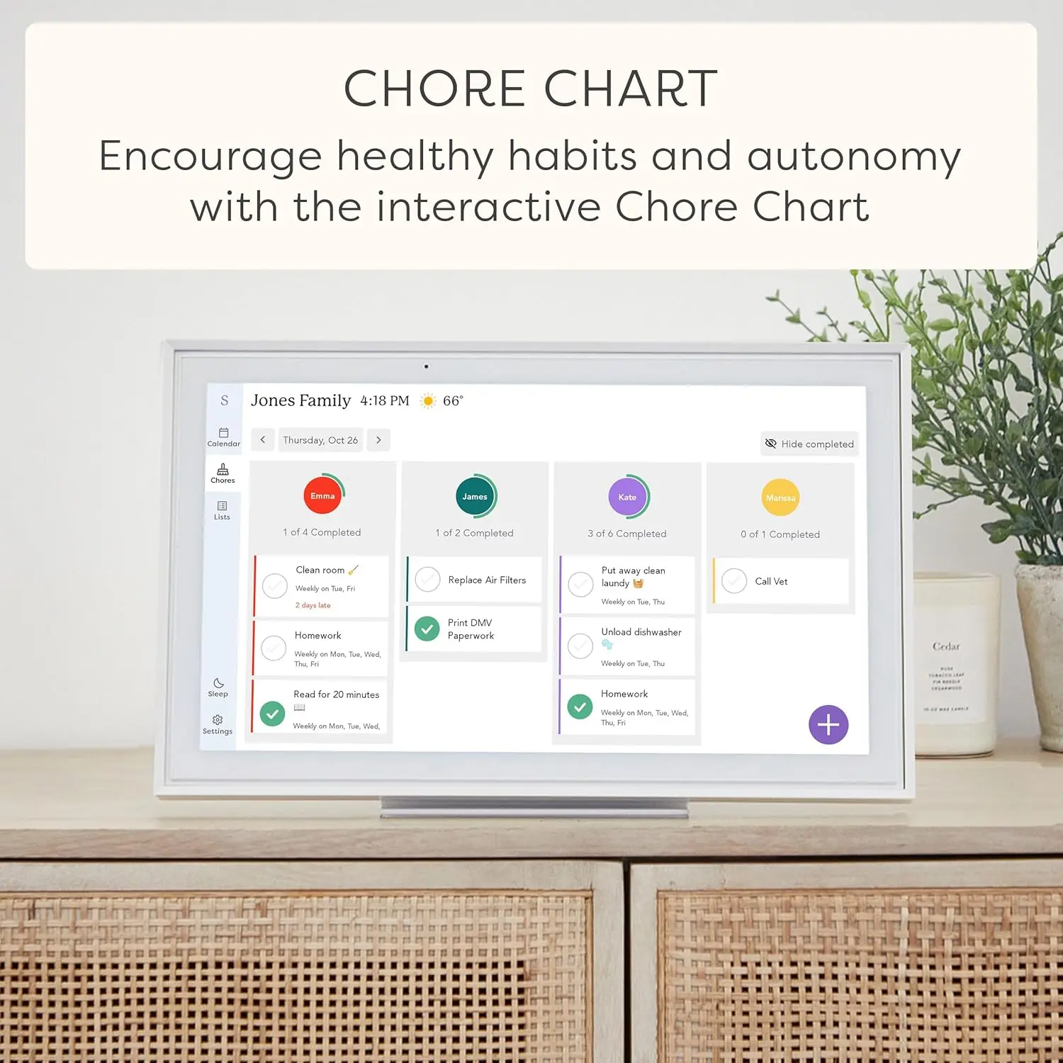 Calendar: 15 inch Digital Calendar & Chore Chart, Smart Touchscreen Interactive Display for Family Schedules - Wall Mount