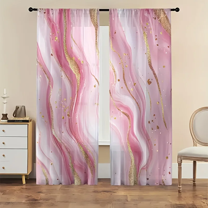 

2Pcs Curtain Pink Marble Pattern Style Printed Window Drapes For Bedroom Living Room Decoration Window Treatment.