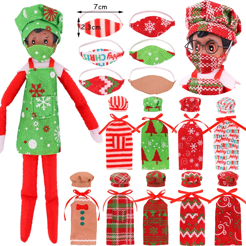 Elf Doll Accessories Apron + Hat + Mask Kawaii Christmas Style Pattern Doll Clothes for 30cm Elf Doll Cook Doll Huose Dress Toy