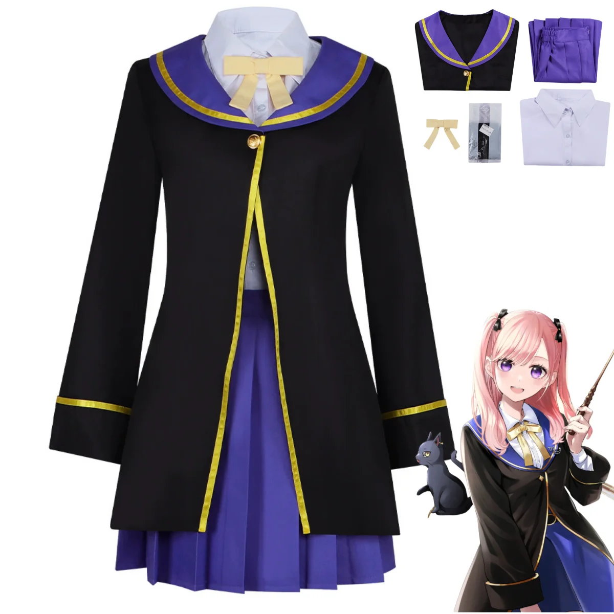

Аниме 2025 г. Класс черного кота и ведьмы Spica Valgoine, карнавальный костюм, черная школьная форма, женский милый костюм для кампуса
