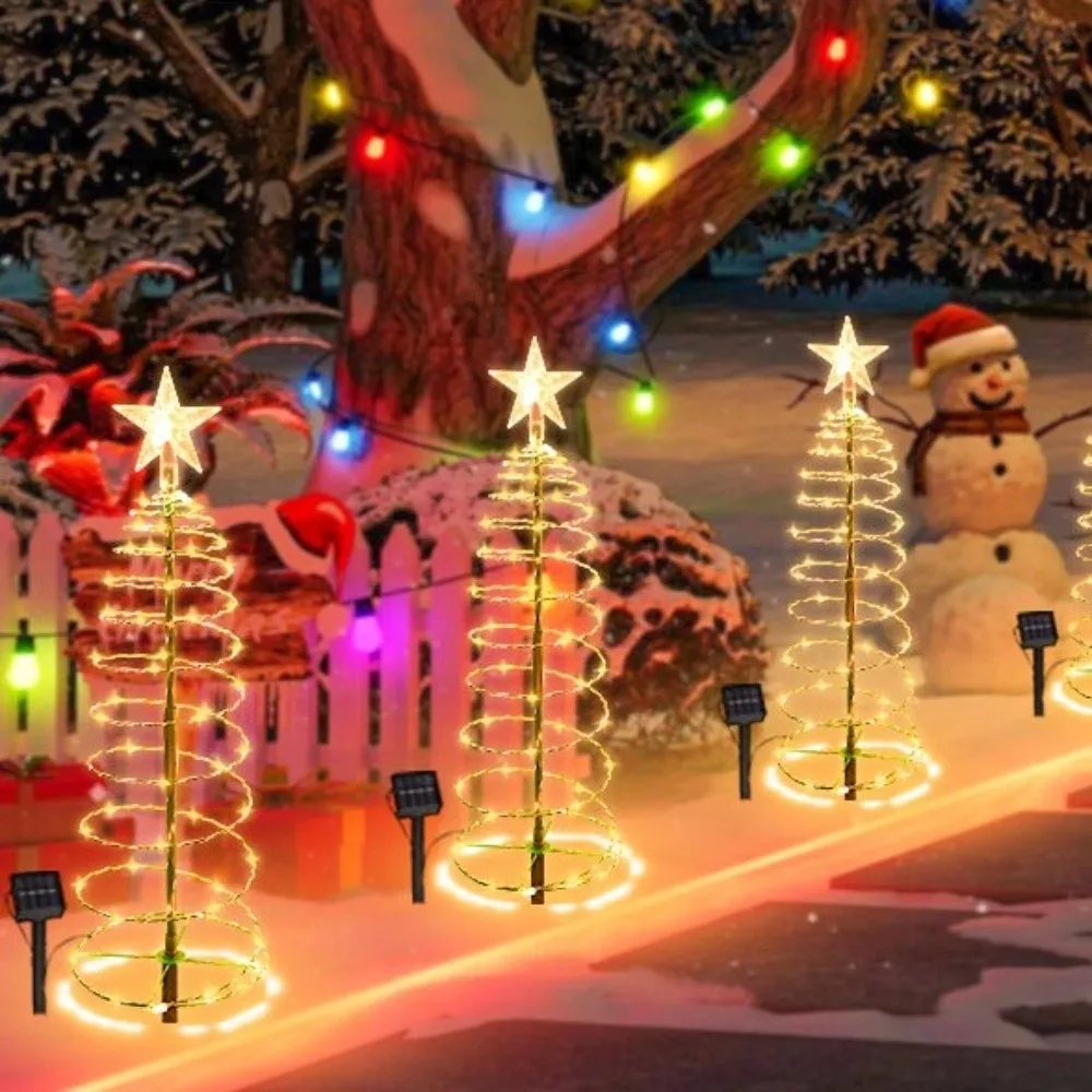 8 Modes Solar Iron Christmas Tree Lights Luminous LED Christmas Outdoor Decoration Ornament Waterproof Landscape Lamp Front Door