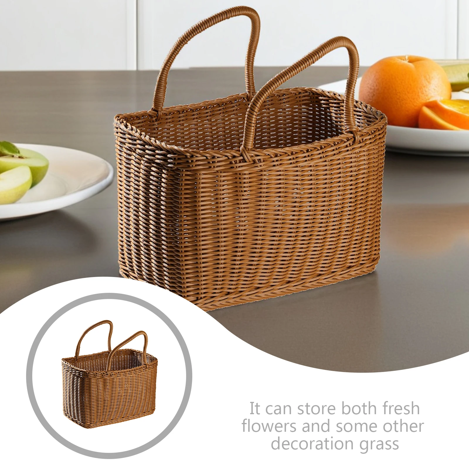 

1pc Woven Storage Decorative Flower Basket Gift Packing Basket Vegetable Organizer Bin Household Grass Container Natural