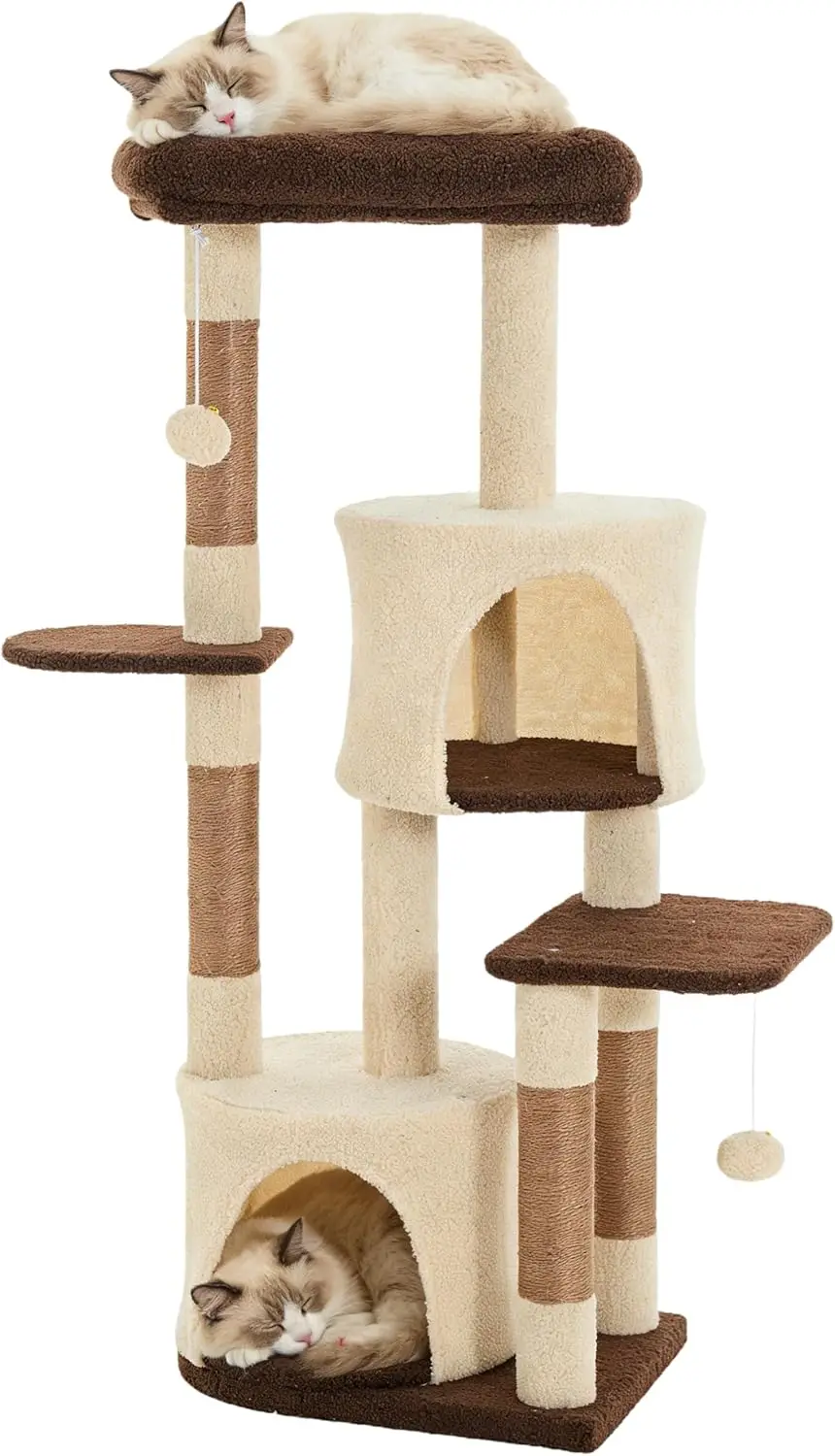

45.3-inch Multi-Level Cat Tree Tower with 3 Soft Platforms & 2 Cat Caves, Fully Wrapped Sisal