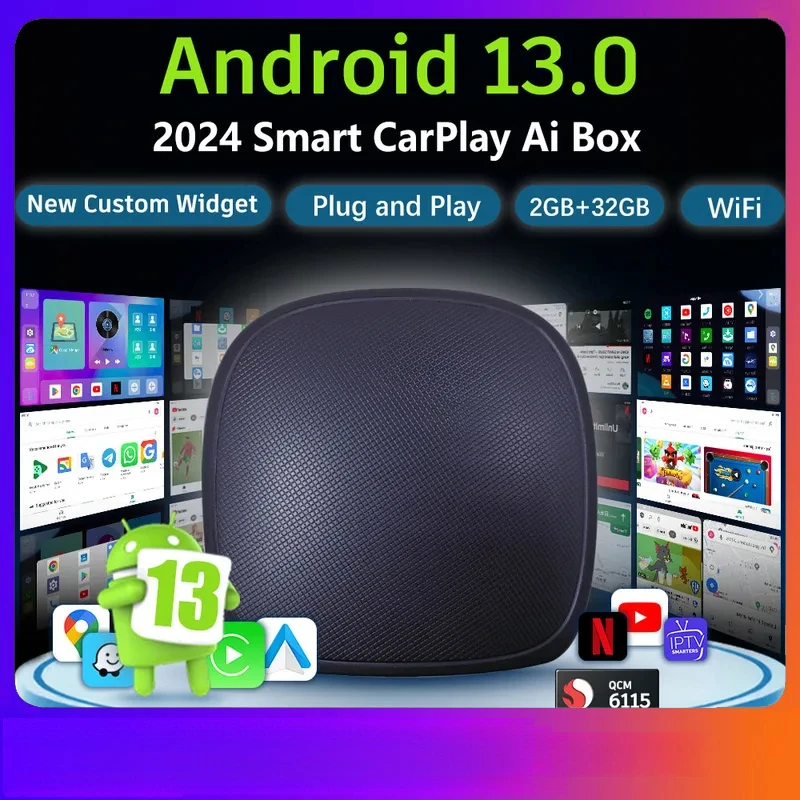 

LANGJING 2024 Android 13 Smart CarPlay Ai Box Wired To Wireless CarPlay Auto For Netflix For YouTube GPS 5GWiFi