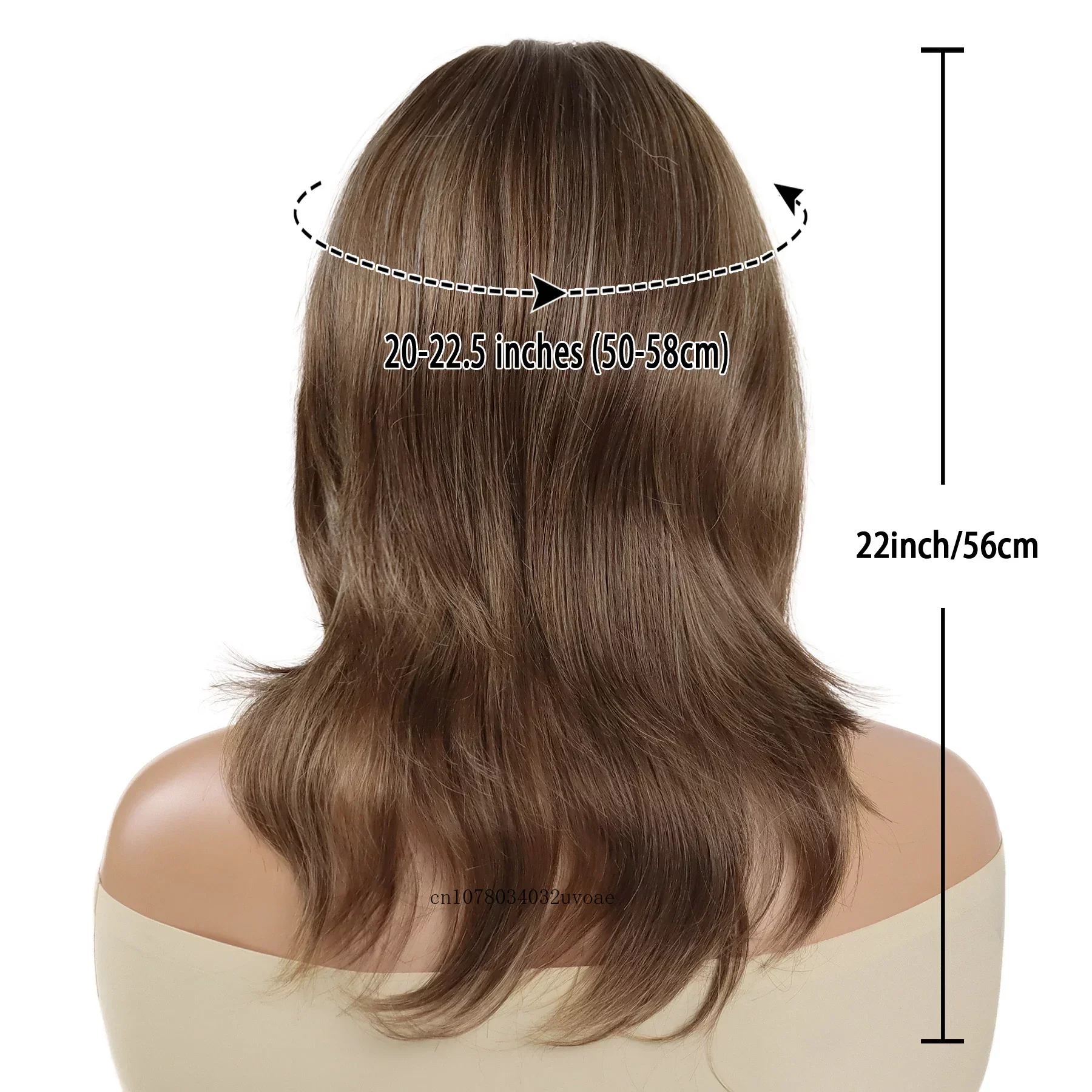 Synthetic Long Brown Wigs Natural Hair Mommy Wig with Bangs Long Wavy Hairstyles Blend Wigs Highlight Classic Style for Women