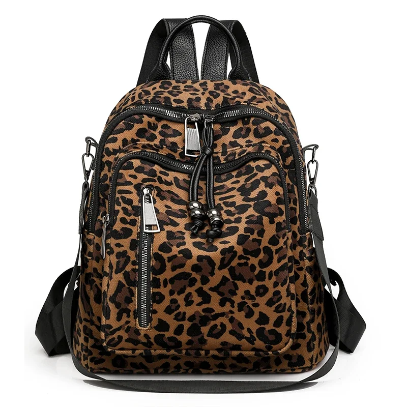 Casual Large Capacity Leopard Print Backpacks Canvas High Quality 2025 Simple Interior Zipper Pocket Youth School Bags