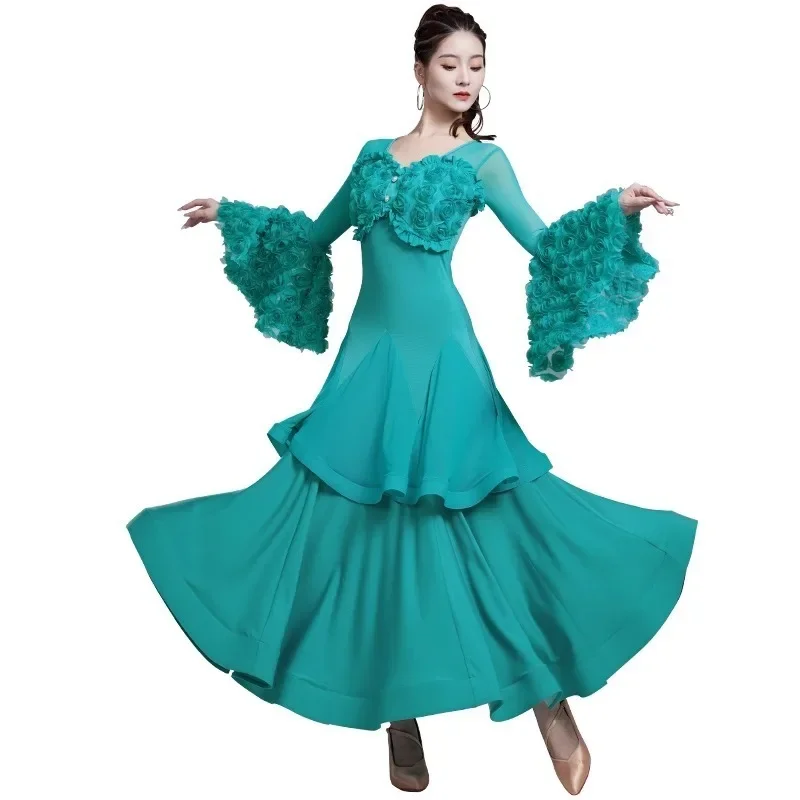 customized Modern Dance Dress National Standard Waltz Friendship Dance Professional Competition Performance 3D Flower Dress