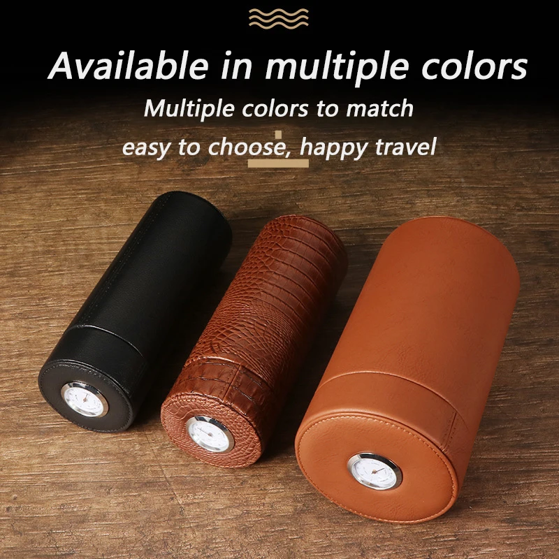

Portable Humidor Leather Case Container Jars Cigar Storage With Hygrometer Holds 3-5 Cigars Gift For Men Cigar Box