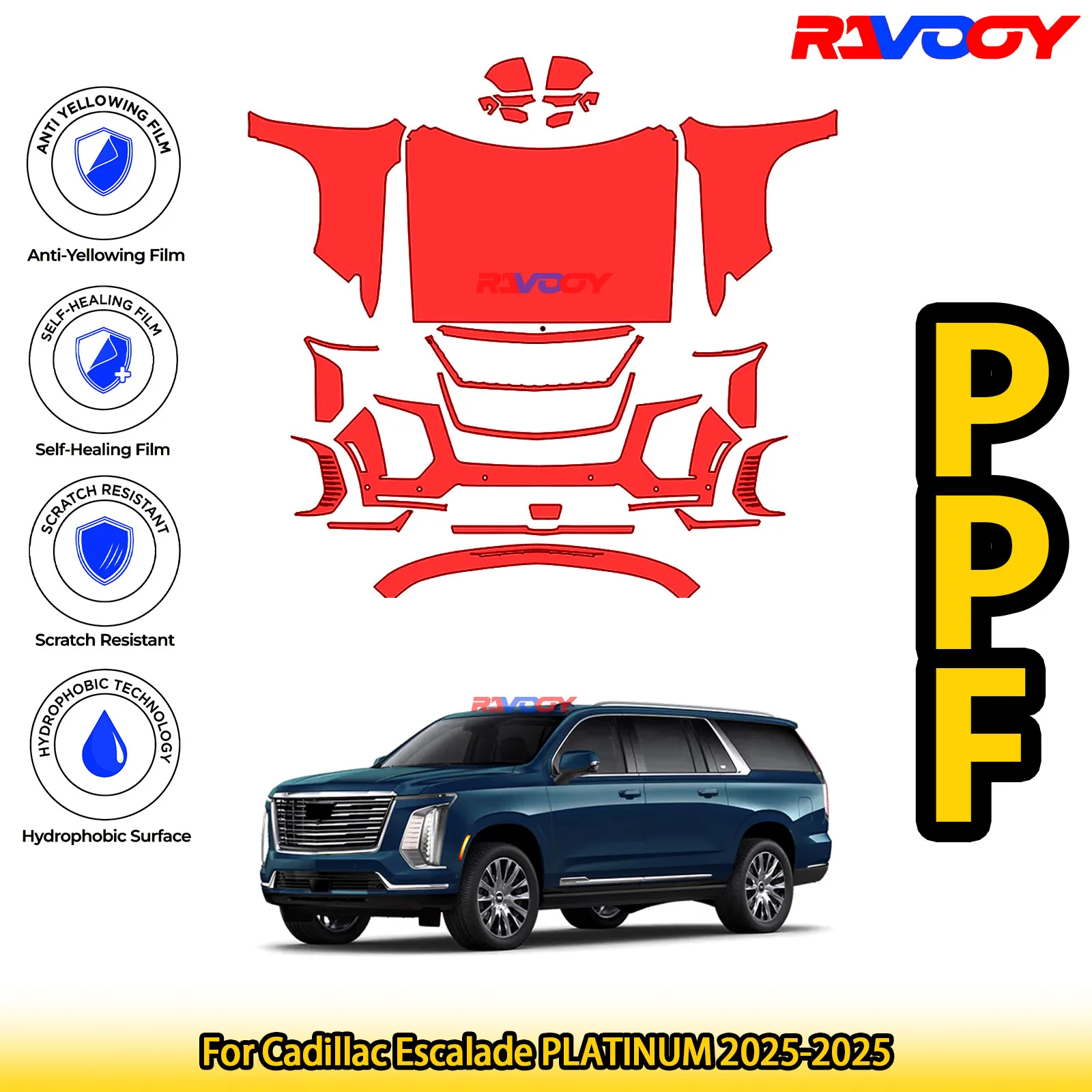 

For Cadillac Escalade PLATINUM 2025-2025 Glossy Matte Black Precut front PPF Kit Paint Protection Film