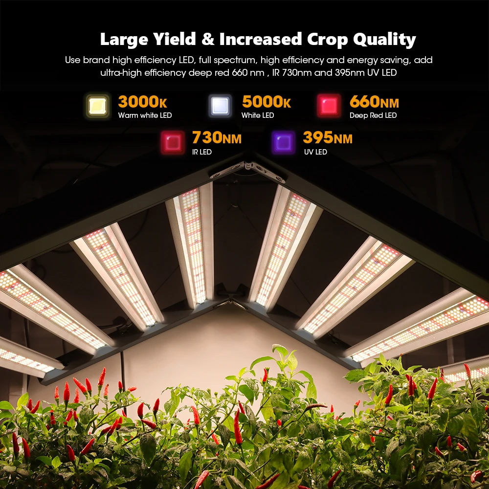 New Folding Plant Growth 630W 800W Full Spectrum LED Grow LED Bar Light Foldable Dimmable