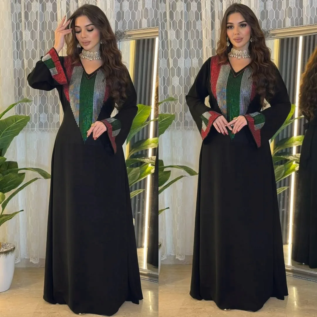 

Muslim Dresses for Women 2025 Abaya Diamonds Long Robe Sashes Eid Ramadan Morocco Dubai Jalabiya Abayas Kaftan Islam Vestidos