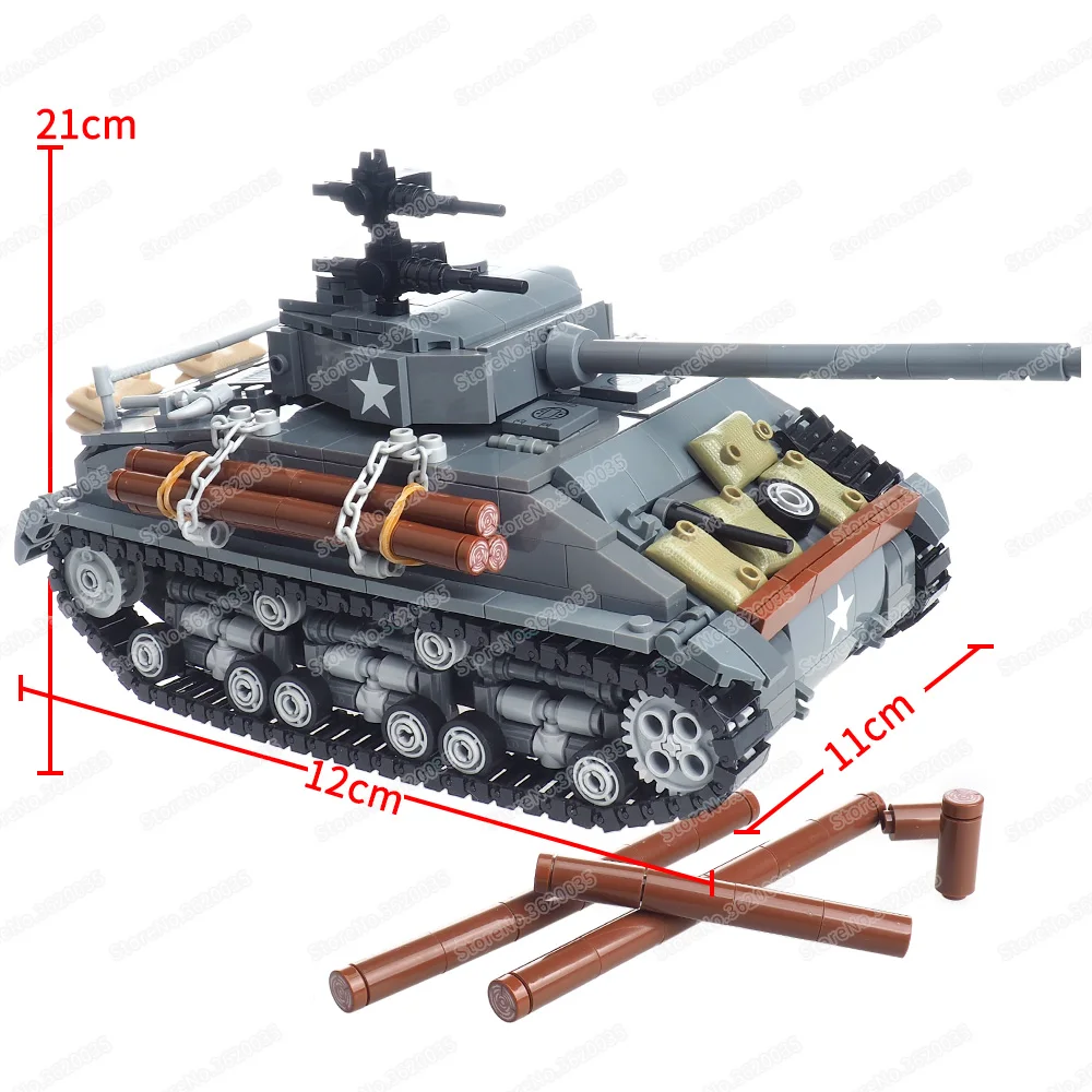 M4A3E8 Sherman tank Building Block Assembly WW2 Military Equipment figures Weapons Armored Tank War Model Children Gift Boy Toys