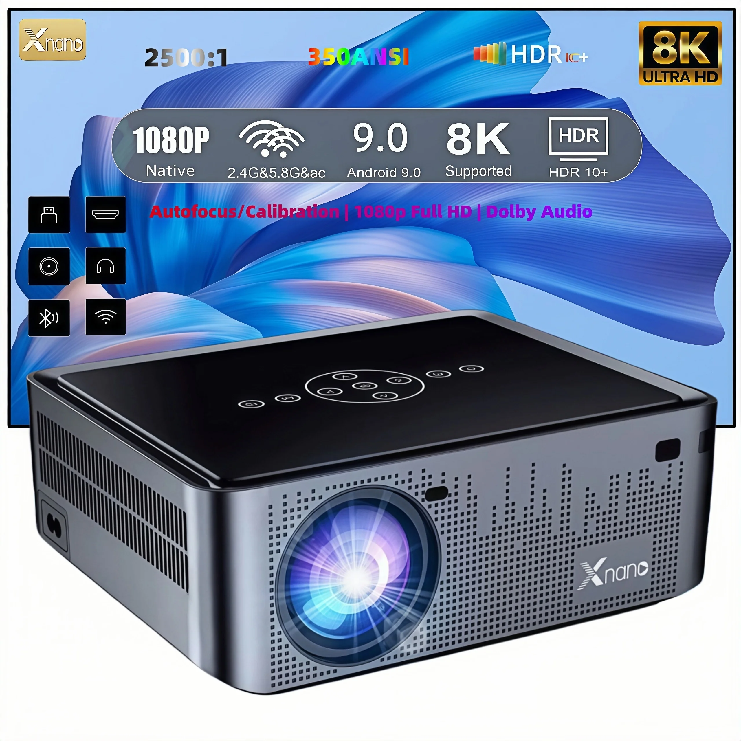 Home Cinema Led Projector - جهاز عرض XNANO بدقة 1080P أصلية،