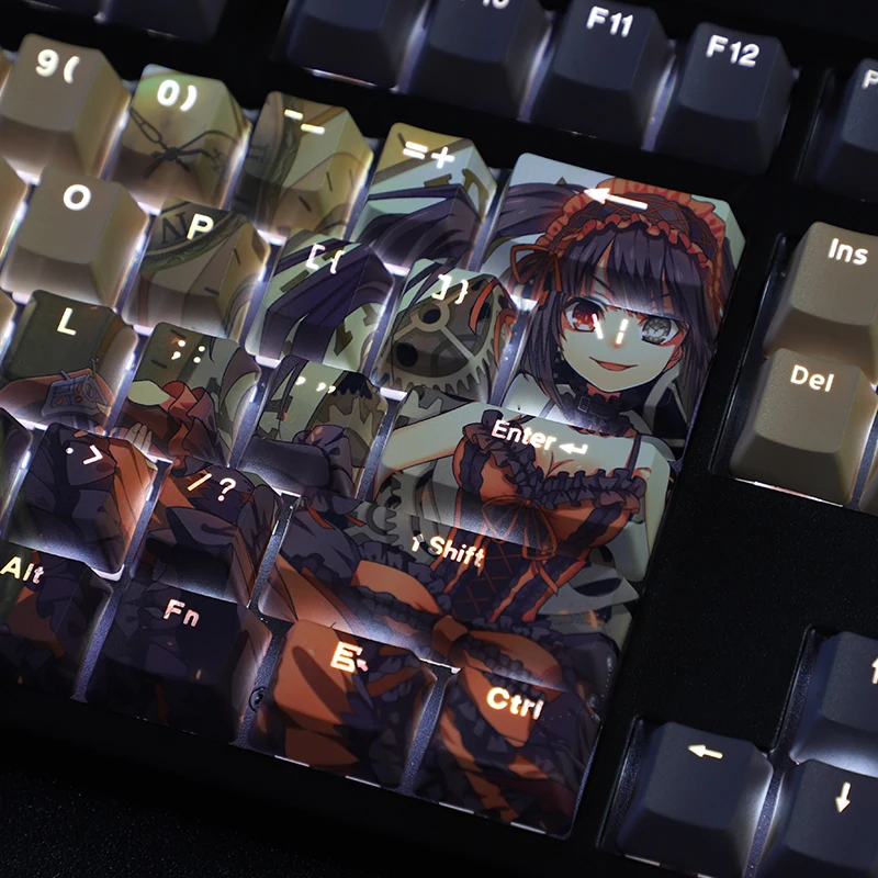 Date A Live Tokisaki Kurumi 108 Key PBT 5-Side DYE Sublimation Light Transmitting MX Cross Axis Switch Keycap Mechanical Keyboar