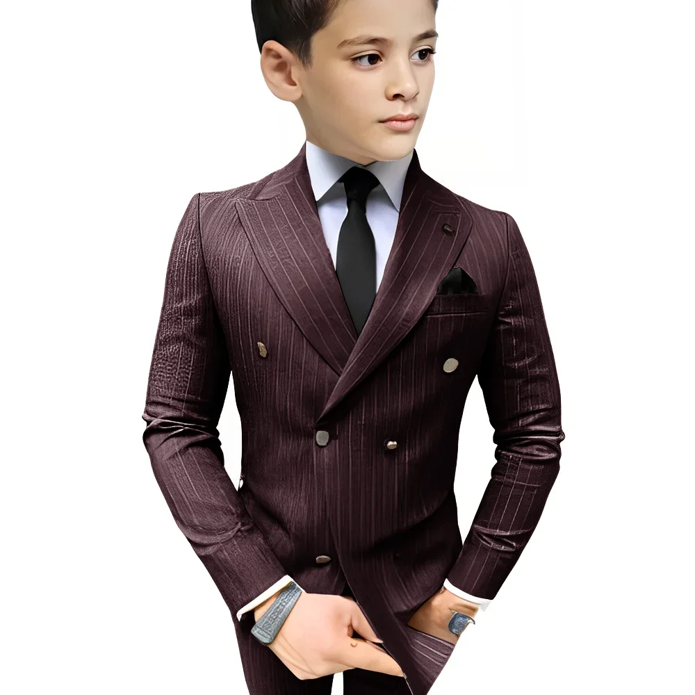 بدلة للأولاد مخططة مكونة من قطعتين سترة وسراويل مخصصة مزدوجة الصدر بدلة رسمية لحفلات الزفاف للأطفال