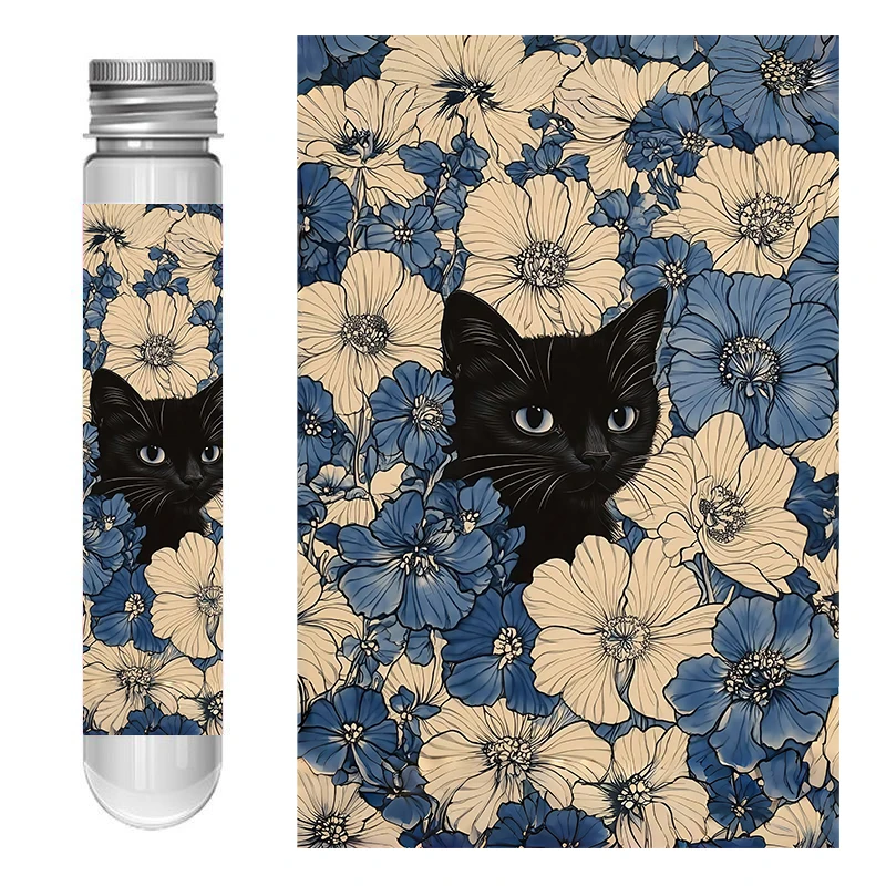 Mini Test Tube Jigsaw Puzzle Black Cat in Flowers Difficult Jigsaw Puzzle for Adult Decompression Toys Game Family
