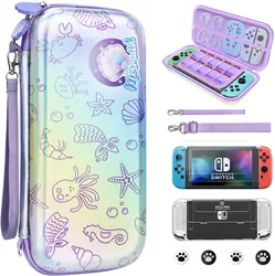10 in1 Mermaid Carrying Case for Nintendo Switch OLED Switch Accessories Set with TPU Cover,Screen Protector,Adjustable Strap
