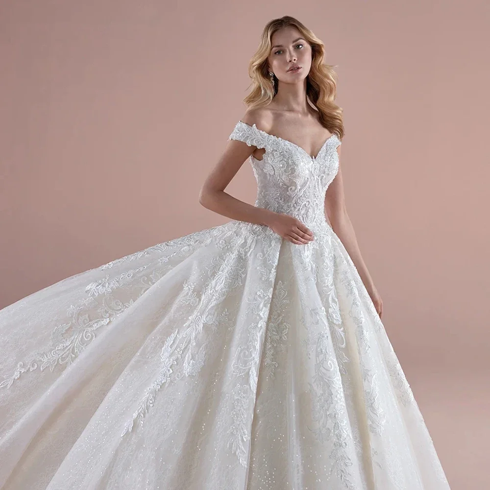 personalizzato2025 Sweetheart con spalle scoperte Abito da sposa Applique in pizzo con perline Abito da sposa Principessa Sposa Matrimonio Abbigliamento donna