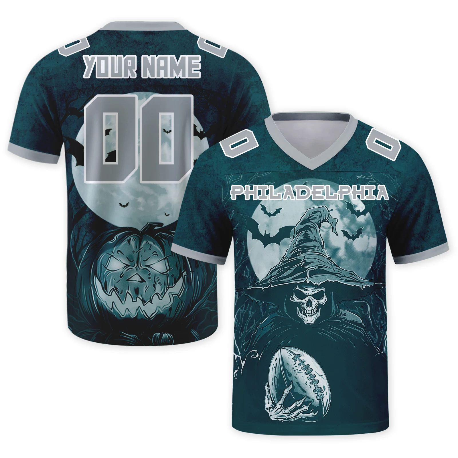 Custom Philadelphia City American Football Jersey Personalized Skull Football Shirts Add Name & Number for Team Fans Halloween