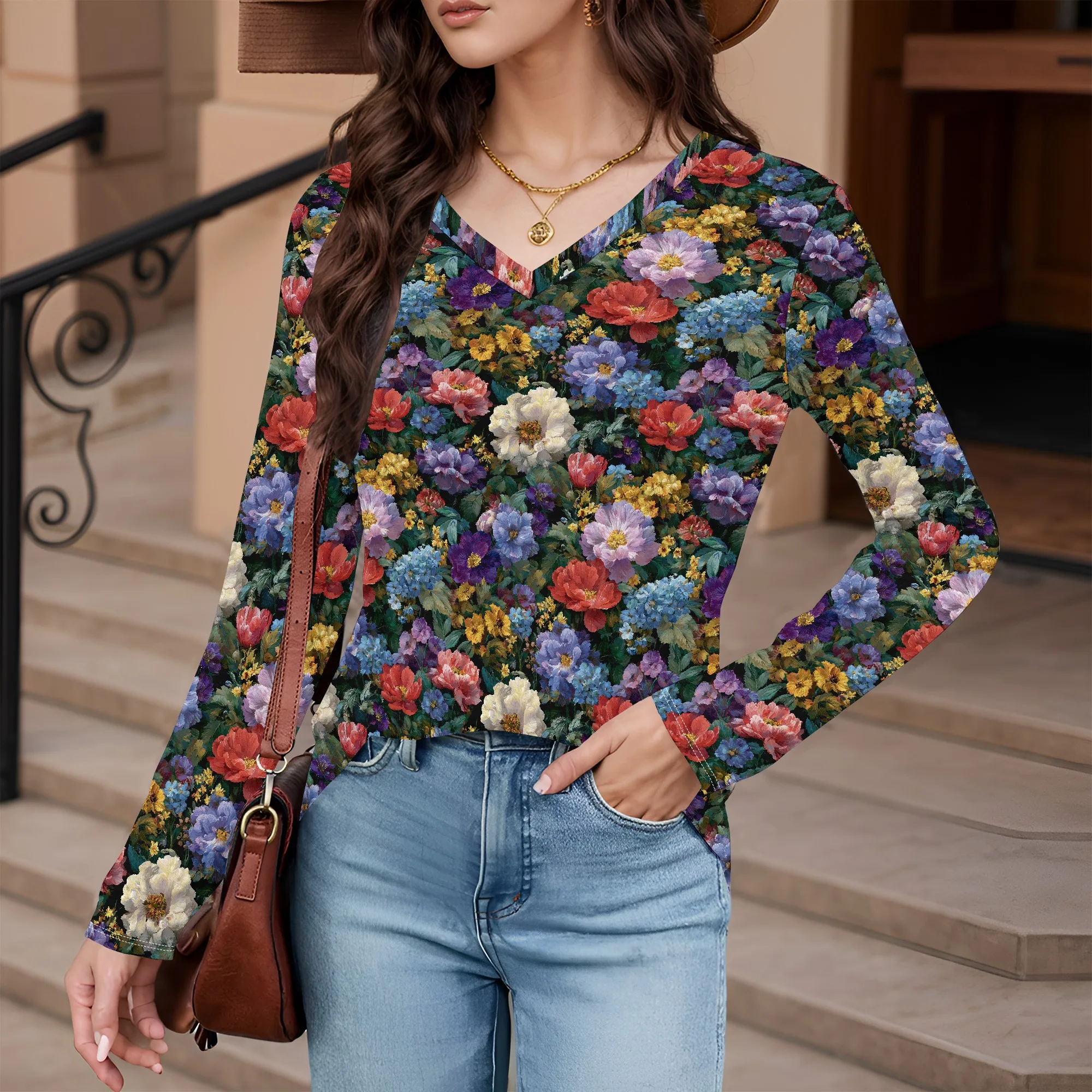 Camicetta da donna con maniche 3 a 4 maniche lunghe, tunica casual da lavoro, top con scollo a V, camicie casual eleganti e testurizzate